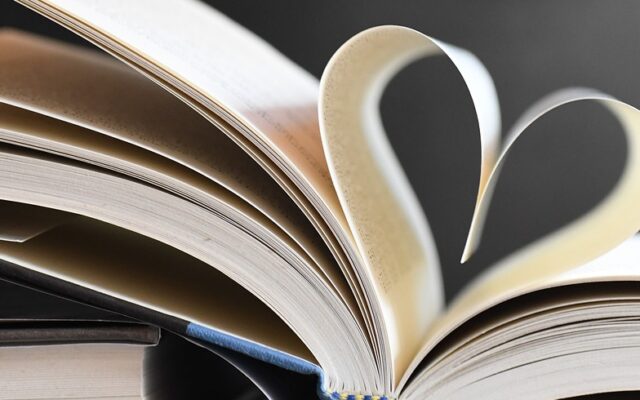 books, heart, pages